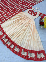 Stylish Peach Rayon Cotton Kalamkari Print Gown