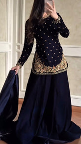 Lovely Blue Velvet with Sequence Work Plazo Suit