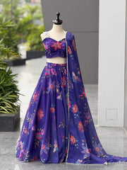 Gorgeous Blue Digital Printed Organza Lehenga Choli