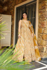 Lovely Peach Organza Digital Print Gown