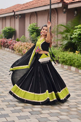 Navratri Wear Black Cotton Gamthi Work Lehenga Choli