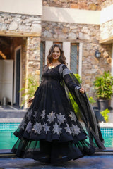 Ravishing Black Georgette Handpainted Anarkali Suit