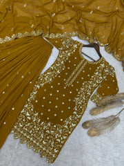 Lovely Mustard Color Georgette Sequence Work Sharara Suit