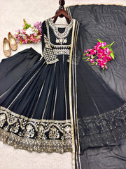 Ravishing Black Sequence Work Georgette Gown