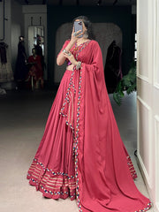 Navratri Lehenga Pink Rayon Mirror Work Lehenga Choli