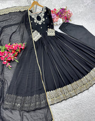Trendy Black Color Sequence Work Georgette Gown