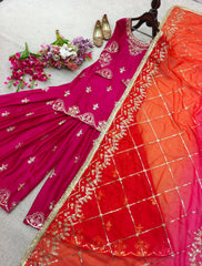 Lovely Pink Cinon Silk Sequence Work Sharara Suit