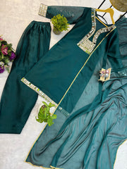 Glorious Green Color Mirror Work Palazzo Suit