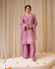 Graceful Pink Georgette Sequence Work Palazzo Suit