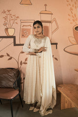 Attractive White Georgette Embroidery Work Gown