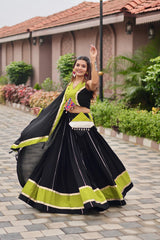 Navratri Wear Black Cotton Gamthi Work Lehenga Choli
