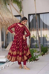 Lovely Maroon Jacquard Weaving Anarkali Suit