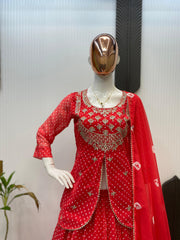 Gorgeous Red Georgette Printed Lehenga Choli