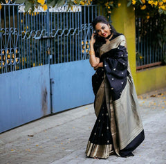 Marvelous Black Color Jacquard Work Saree