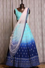 Presenting Double-tone Blue Color Shade Embroidered Sequence Lehenga Choli