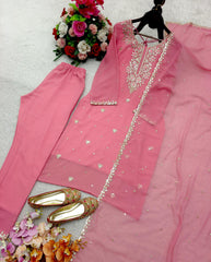 Trendy Pink Georgette Sequence Work Palazzo Suit