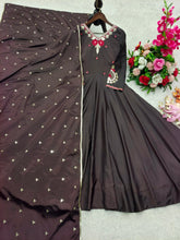 Ravishing Brown Satin Silk Sequence Work Gown