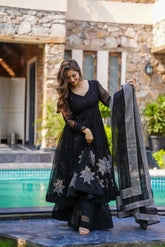 Ravishing Black Georgette Handpainted Anarkali Suit