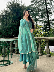Fancy Green Simmer Silk Embroidery Anarkali Suit