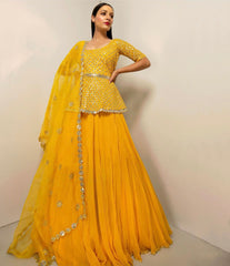 Designer Yellow Color Sequence Work Lehenga With Top