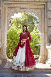 Wonderful Georgette Sequins and Thread Embroidery Work With Lace white color Lehengha Choli