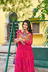 Pretty Pink Georgette Kutchi Work Gown For Navratri