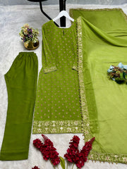 Gorgeous Green Color Georgette Embroidery Work Anarkali Suit