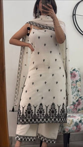 Amazing White Cotton Silk Embroidery Palazzo Suit