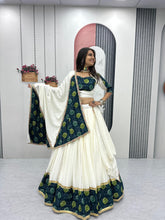 White Color Ajrakh Print Lehenga Choli For Navratri Wear