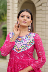 Pink Georgette Embroidery Work Gown For Navratri