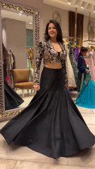 Stylish Tapeta Silk Black Color Lehenga Choli With Koti