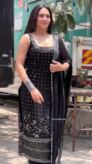Attractive Black Georgette Thread Work Anarkali Suit