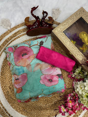 Attractive Sky Blue Tabby Silk Work Saree