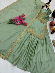 Ravishing Pink Chinon Silk Sequence Work Top With Lehenga