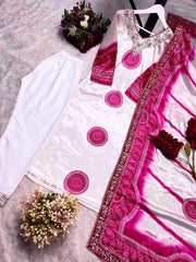 Trendy White Embroidery Work Silk Anarkali Suit