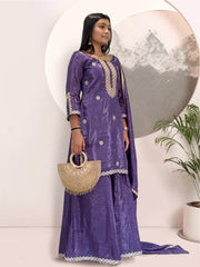 Marvelous Purple Crush Silk Embroidery Work Palazzo Suit