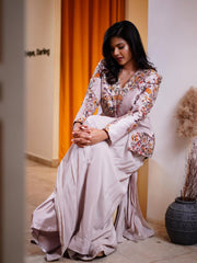 Alluring Purple Rangoli Silk Embroidery Koti With Draped Saree