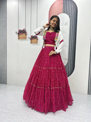 Red Color Georgette Ribbon Work Lehenga Choli For Navratri Festival