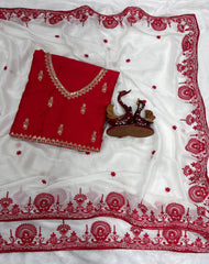 Alluring White Rangoli Silk with Embroidery Saree