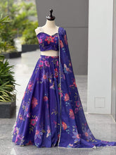Gorgeous Blue Digital Printed Organza Lehenga Choli