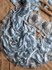 Trendy Grey Color Silk Cording Work Saree