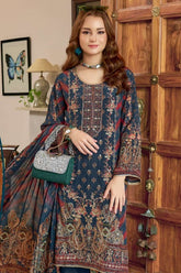 Attractive Blue Satin Digital Print Salwar Suit
