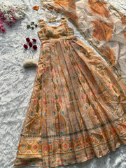 Lovely Peach Organza Digital Print Gown
