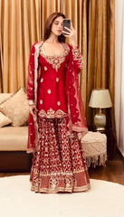 Attractive Red Georgette Sequence Work Sharara Suit