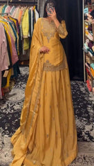 Ravishing Pink Chinon Silk Sequence Work Top With Lehenga