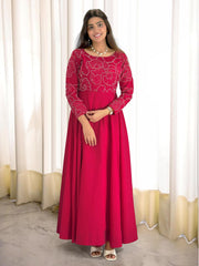 Gorgeous Red Roman Silk with Embroidery Work Gown