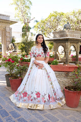 Wonderful Georgette Embroidery Work With Design Lace White color Lehenga Choli