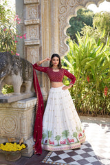 Wonderful Georgette Sequins and Thread Embroidery Work With Lace white color Lehengha Choli
