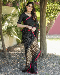Rich Tissue Pallu With Black Color Original Bandhani Saree