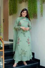 Marvelous Green Color Digital Printed Anarkali Suit